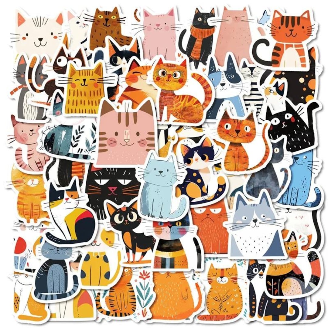10/30/50 PCS Cute Cat Sticker Pack Kawaii Kitten Cartoon Decal, Pet ...