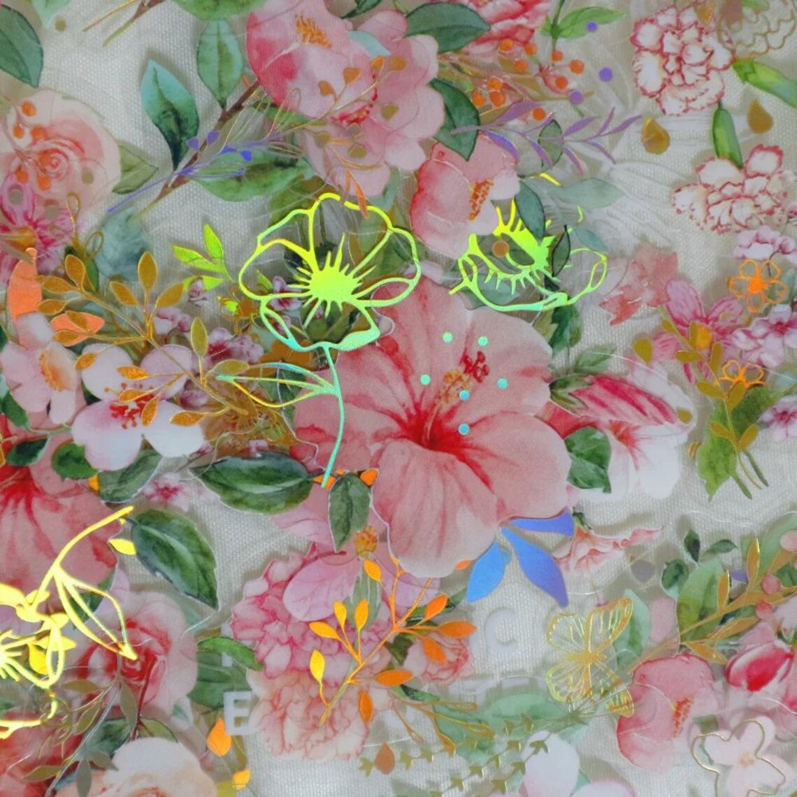 40pcs/bag Vintage Floral PET and Gold Highlight Sticker Set | Realistic ...