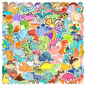 100PCS Cute Dinosaur Sticker Pack – Colorful Cartoon Dino Stickers for Kids Scrapbook, Journal, Party Favors, DIY Craft Supplies, Dino Decor