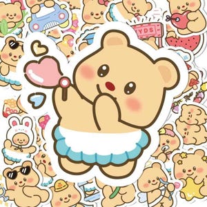 100PCS Cute Bear Stickers Pack – Kawaii Cartoon Bear Aesthetic Sticker ...
