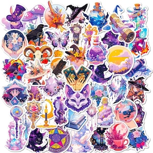 10/30/50st Witchy Aesthetic Sticker Pack - Magische Hexe Aufkleber mit Zaubertränke, Tarot, Monde und Kristalle für Journals und Scrapbooks