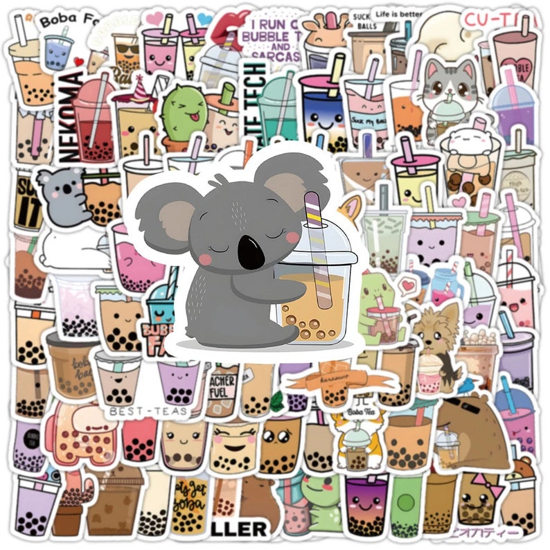 10/30/50/100pcs Kawaii Bubble Milk Tea Stickers | Brown Sugar Tapioca ...