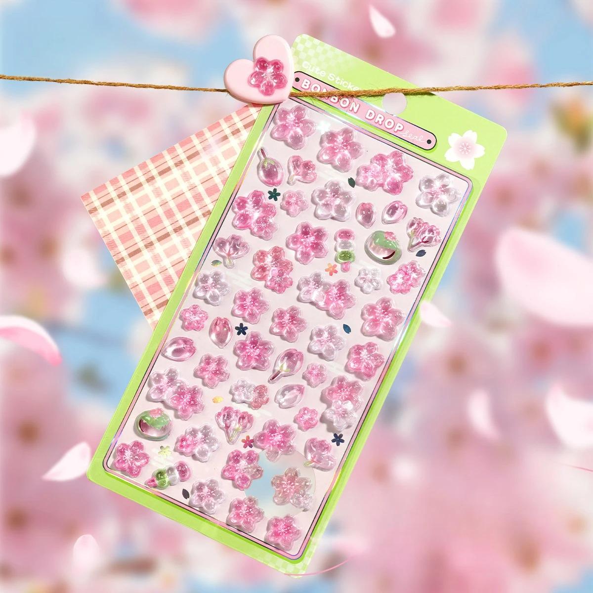 1 Sheet 3D Sakura Flower Stickers | Pink Cherry Blossom Resin
