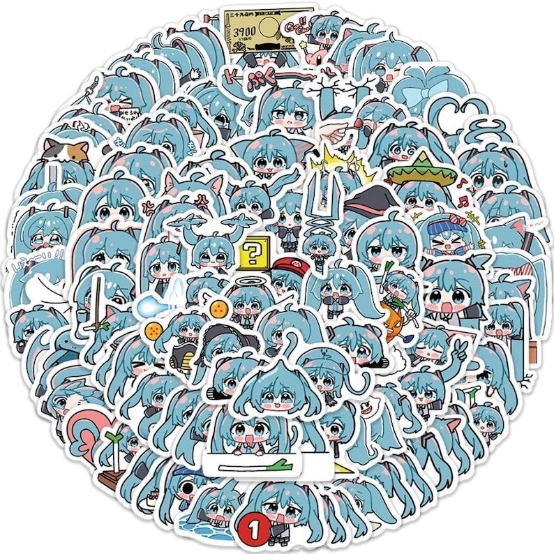 100 pegatinas de Hatsune Miku Chibi - Vinilo para portátiles, cuadernos, álbumes de recortes, diarios, agendas y teléfonos - Regalo para niños imagen 7