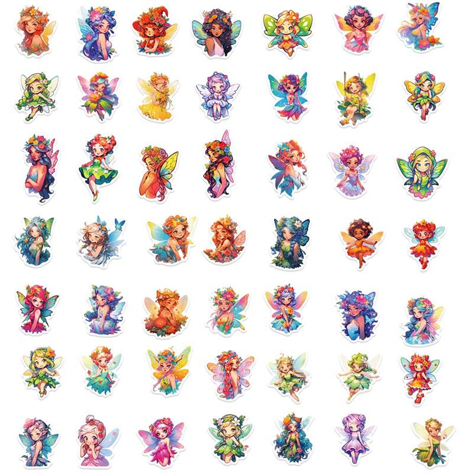 Fairy Flying Sticker 10/30/50PCS Colorful Fairy Garden Sticker Set | Flower Fairy Vinyl ...