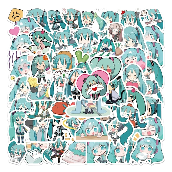 65PCS Adorable Hatsune Miku Chibi Sticker - Vinyl Decal for Laptops, Notebooks, Scrapbook, Planner, DIY Craft supplies - Gift for Kids