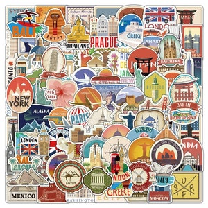 10/50/100 adesivi carini per timbri in giro per il mondo / adesivi per timbri da viaggio per laptop, album, diario, quaderno, decorazione e planner
