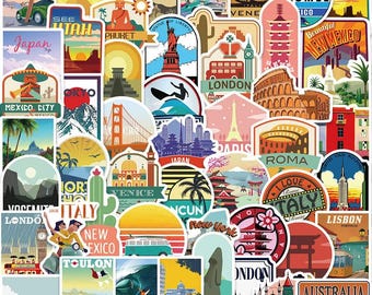 50 PCS Travel Sticker Pack – Retro City Landmark Stickers of Europe, Asia & America | Aesthetic Travel Destinations for Scrapbook, Journal