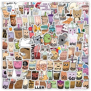 10/30/50/100 sztuk Kawaii Bubble Milk Tea Naklejki | Brązowy Cukier Tapioka Perła Naklejki | Kawaii Bubble Tea Naklejki ze Zwierzętami Prezent dla Dzieci