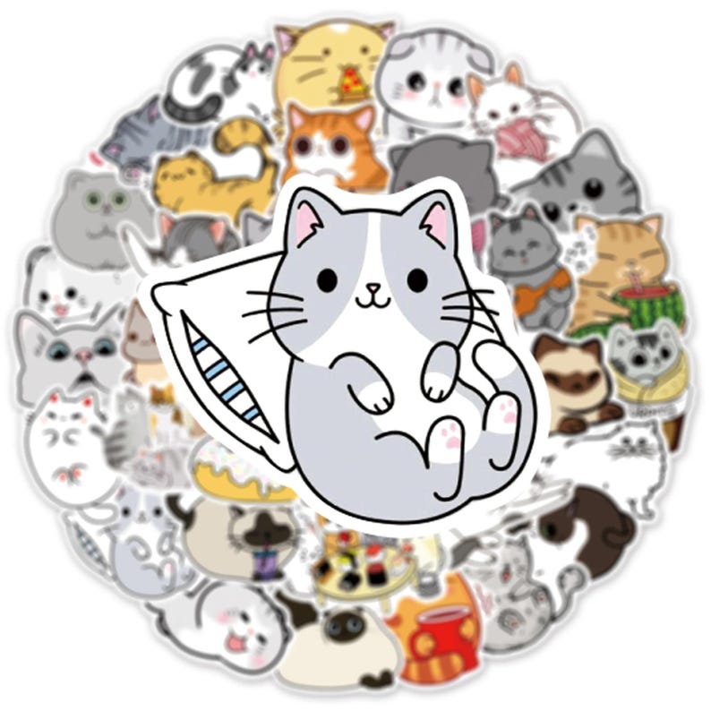 10/30/50 PCS Cute Cat Sticker Pack | Kawaii Kitty Sticker Set for ...