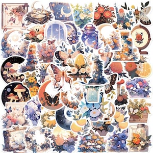 10/30/50 PCS Ensemble d'autocollants esthétiques Cottagecore | décalcomanies en vinyle à fleurs et papillons vintage | Stickers sur le thème de la nature pour journaux et agendas