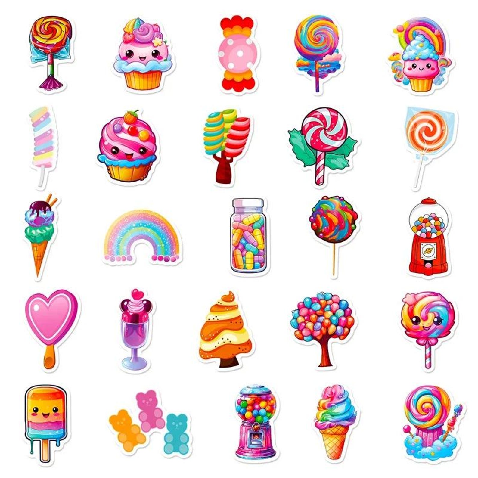 10/30/50pcs Sweet Candy Sticker - Colorful and Fun Sweet Treat Decal ...