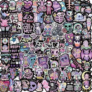 Paquete de 10/50/100 pegatinas lindas y góticas de Halloween: calcomanías de vinilo kawaii espeluznantes para computadoras portátiles, cuadernos y más