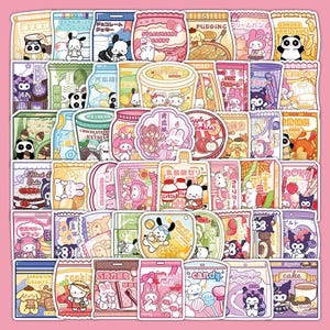 30/10/50/100PCS Autocollants de collation inspirés de Sanrio - Hello Kitty, My Melody, Cinnamoroll et ses amis dans des bonbons et des desserts mignons | Cadeau pour les enfants