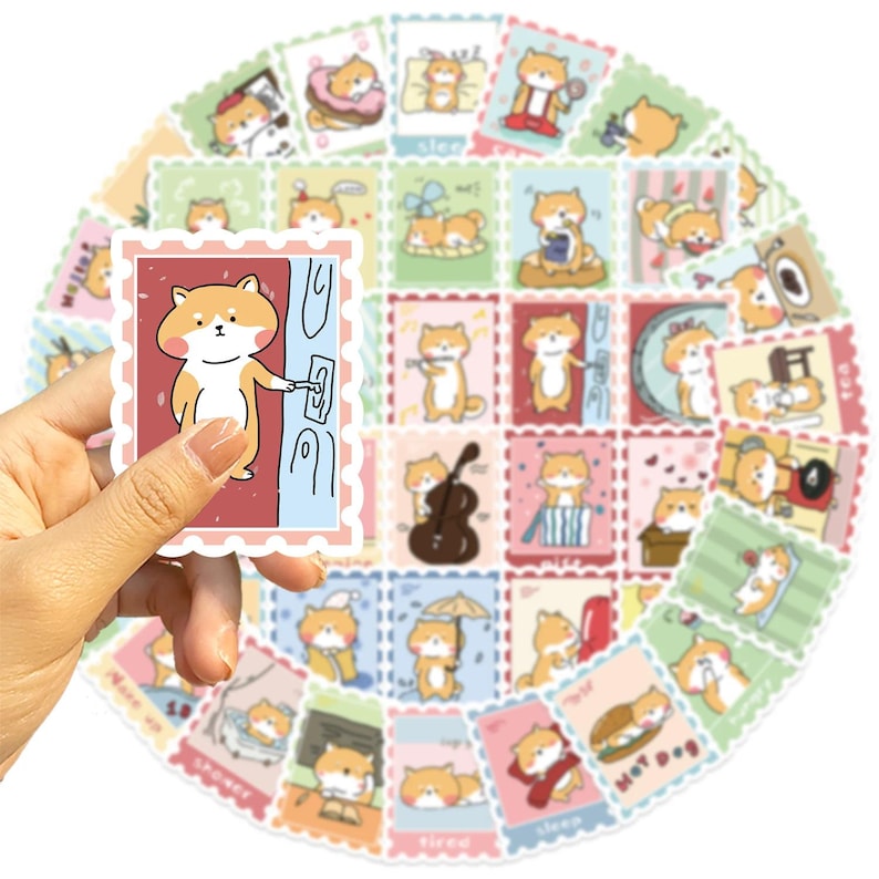 50pcs Cute Kawaii Shiba Inu Stamp Stickers – Cute Dog Decorative ...