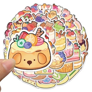 50 pegatinas de animales de postre adorables: paquete de pegatinas de oso y gato de pastel kawaii, calcomanías con temática de comida para diario, álbum de recortes, planificador o regalo para niños.