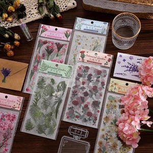 6 Bögen / Packung Botanischer Garten Blumenaufkleber - Ästhetische Vintage Blumen- und Blattaufkleber für Scrapbook, Basteln, Verschönerung, Journal