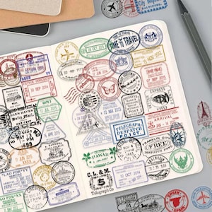 10/30/50 adesivi con timbro per passaporto PET / adesivi da viaggio per diari, album, lavoretti a tema viaggio, diari, decorazioni per quaderni e planner
