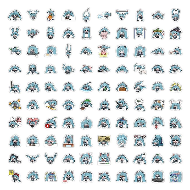 100 pegatinas de Hatsune Miku Chibi - Vinilo para portátiles, cuadernos, álbumes de recortes, diarios, agendas y teléfonos - Regalo para niños imagen 10