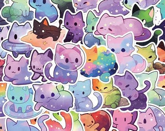 10/30/50 Stück Galaxie Katzen-Themen Aufkleber - Cosmic Feline Designs für Planer, Telefon, Sammelalben, und Laptop-Dekoration | Geschenk für Katzenliebhaber