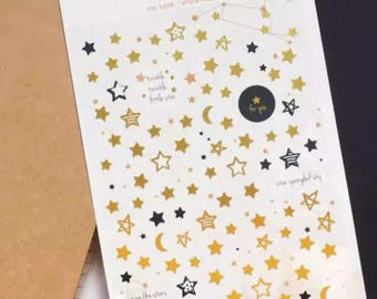 1 Sheet Gold Foil Star Stickers | Celestial Galaxy Constellation Sticker Sheet | Starry Night Aesthetic Planner, Scrapbook, and Kid's Crafts