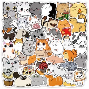 Paquete de 10, 30 y 50 pegatinas de gatos adorables/Juego de pegatinas de gatitos kawaii para álbumes de recortes, diarios, agendas, cuadernos y agendas/Regalo para niños/