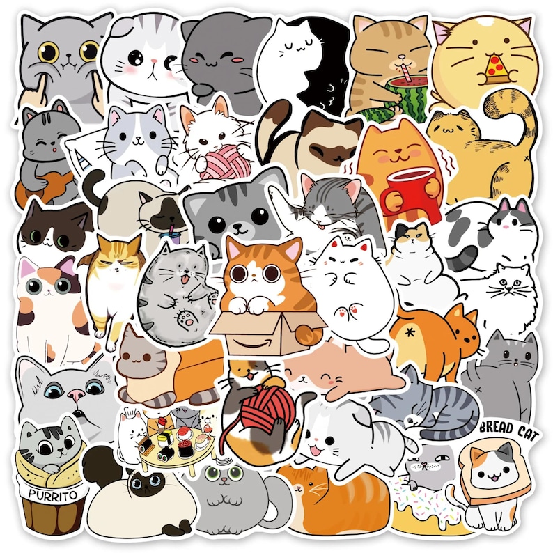 10/30/50 PCS Cute Cat Sticker Pack | Kawaii Kitty Sticker Set for ...