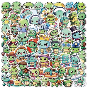 60 STKS schattige schildpad sticker - kawaii zeeschildpad kunst voor plakboek, laptops, tijdschriften, planners, DIY Crafts | Cadeau voor kinderen en oceaanliefhebbers