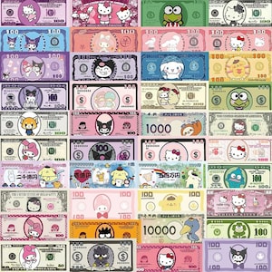 30/10/50 Stickers dessin animé Kawaii Sanrio argent Hello Kitty/Cannelle/Kuromi/My Melody/Pompompurin | Monnaie de monopole