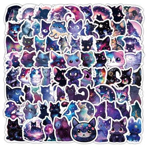 30/10/50/100 Stickers chats galaxie PCS | Pack d'autocollants chat cosmique | Stickers chats sur le thème de l'espace| Sticker pour ordinateur portable, agenda, journal et travaux manuels