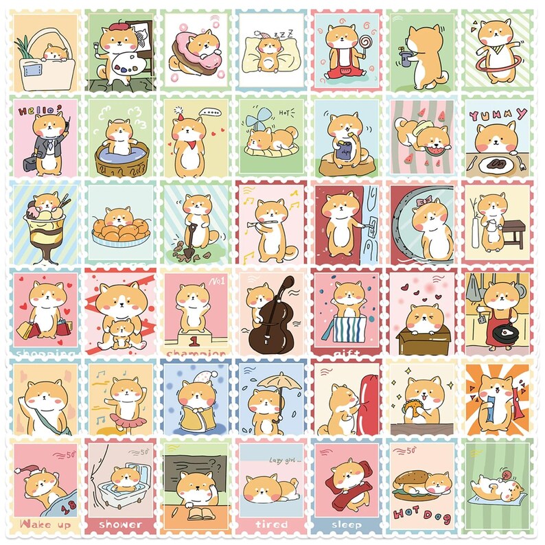 50pcs Cute Kawaii Shiba Inu Stamp Stickers – Cute Dog Decorative ...