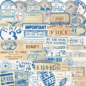 10/30/50PCS Vintage Postmark i Airmail Stickers | Naklejki Retro Travel Ephemera do scrapbookingu, dziennika, notatnika, dekoracji i planera