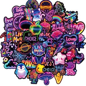 Confezione da 10/30/50 adesivi estetici al neon – Adesivi retrò carini e alla moda per laptop, diari, album, telefono, Kindle e artigianato fai da te