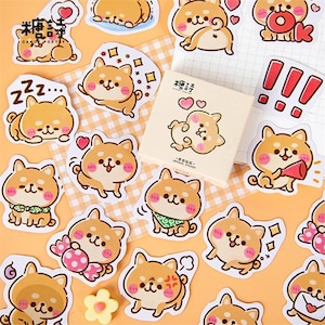 40 adesivos fofos de cachorro Shiba Inu | Ilustração de filhote adorável e peludo | Adesivos para laptop, diário, garrafa d'água e álbum de recortes