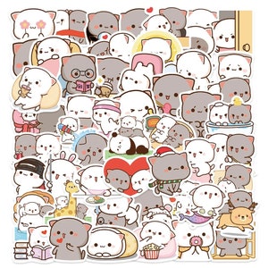 Colección de pegatinas de gato adorable Mochi Peach de 50 piezas, pegatina de dibujos animados de gato lindo, pegatina de melocotón y Goma