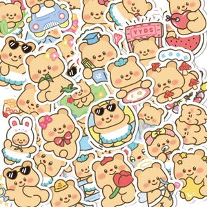100 Stück süße Bären-Aufkleber - Kawaii Cartoon Bären-Ästhetik-Aufkleber für Laptop, Scrapbook, Planer, Telefon, Geschenke, Journal, DIY Crafts