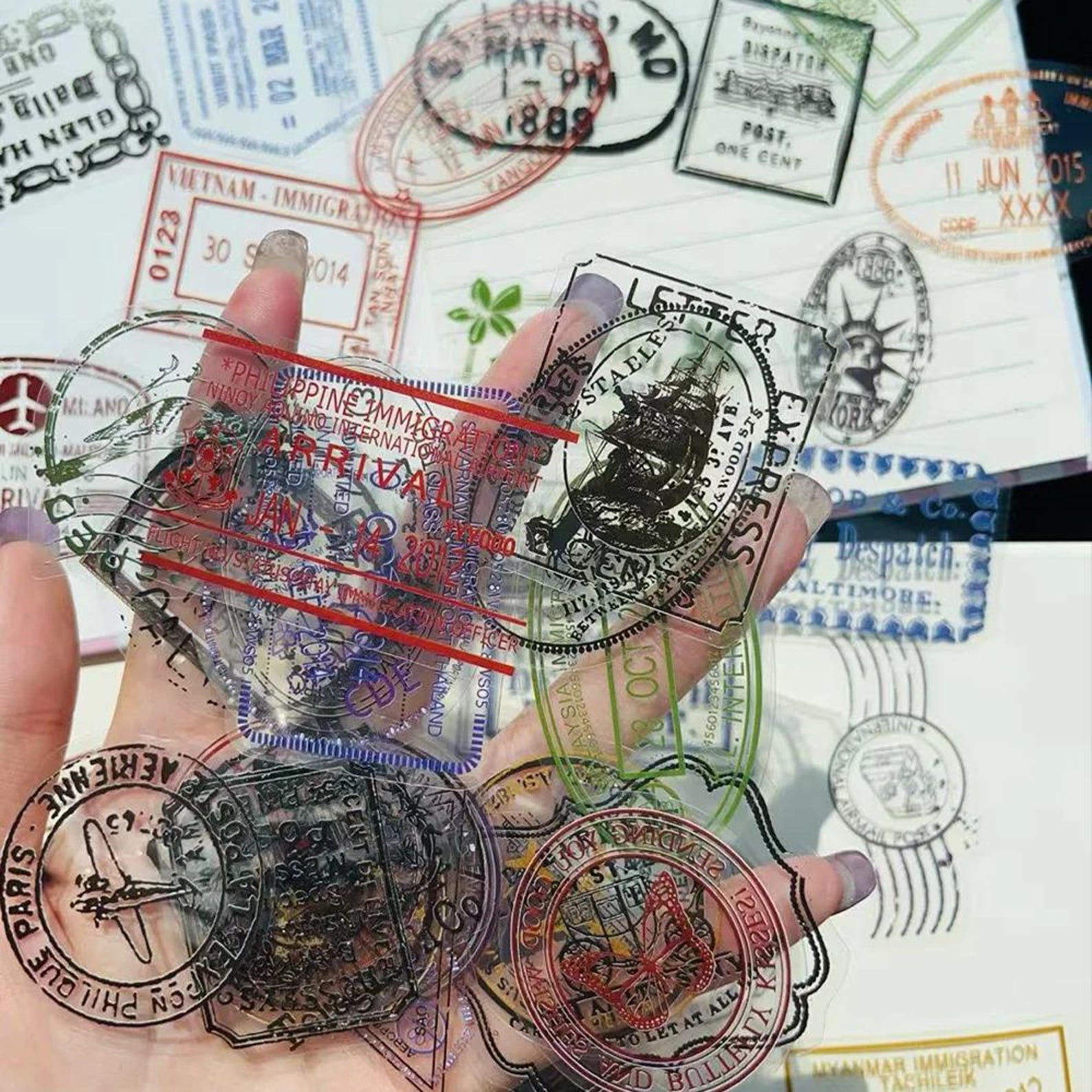 60pcs PET Passport Stamp Sticker | Travel Stickers for Journals ...