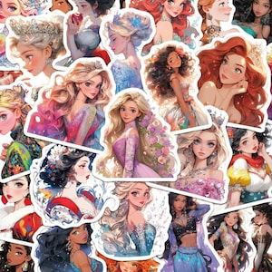 10/30/50 PCS Autocollant Adorable Princesse |  Des designs royaux pour agendas, albums de coupures, ordinateur portable et travaux manuels | Cadeau pour les enfants et les amoureux des princesses