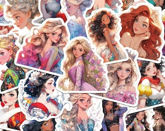 10/30/50 pegatinas de princesas adorables/diseños reales para planificadores, álbumes de recortes, portátiles y manualidades/regalo para niños y amantes de las princesas