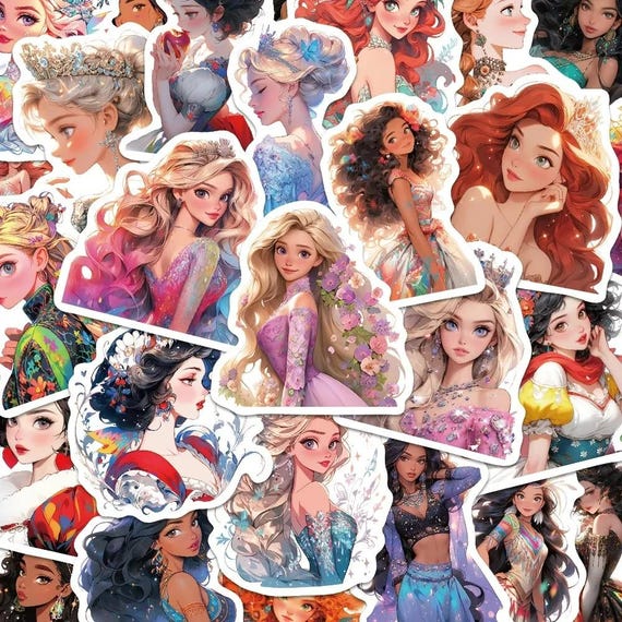 10/30/50PCS Adorable Princess Sticker |  Royal Designs for Planners, Scrapbooks, Laptop, and Craft | Gift for Kids and Princess Lover