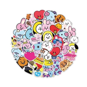 50 PCS Cute BT21 Character Sticker - Adorable K-Pop Decor | Army Themed Sticker | Scrapbook, Planner, Journal - Gift for BTS Fans