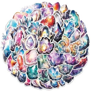 Paquete de 10/30/50 pegatinas de cristal, pegatinas de piedras preciosas y geodas, pegatinas estéticas de cristal mágico para diarios, álbumes de recortes y planificadores