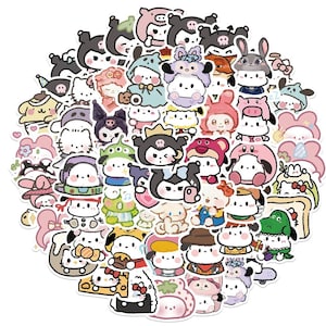 30/10/56 PCS Sticker Chibi Sanrio aquarelle | Stickers Chibi Hello Kitty, Kuromi, Pochaco, MY Melody et Cinnamoroll | Cadeau pour les fans de Sanrio