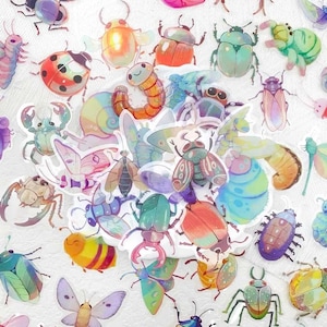 50 PCS Watercolor Pastel Insect Sticker Pack, Kawaii Bug, Butterfly, Beetle, Snail, Decal Aesthetic Nature Stickers for Journal Laptop Decor