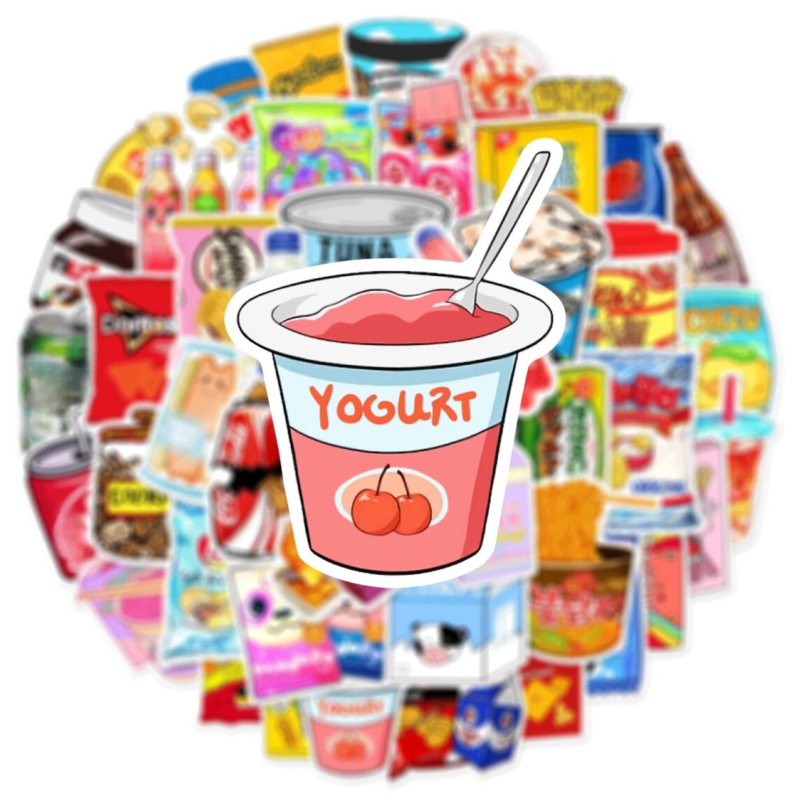50PCS Food-themed Snack Stickers | Cute Aesthetic Junk Food Vinyl ...