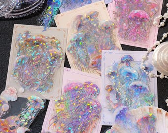 20PCS/Bag Holographic Jellyfish Stickers – Iridescent Ocean Sea Animal Sticker Design for Scrapbook, Craft, Laptop, Embellishment, & Journal