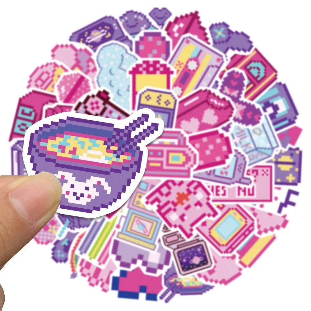 10/30/50pcs Retro Pixel Art Sticker Pack | 8-bit Aesthetic Vinyl ...