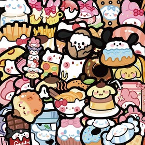 30/10/50 Stickers Sanrio sur le thème de l'alimentation | Bonjour Kitty et ses amis, autocollants alimentaires | Scrapbook, agenda, journal, ordinateur portable, téléphone | Cadeau pour les enfants