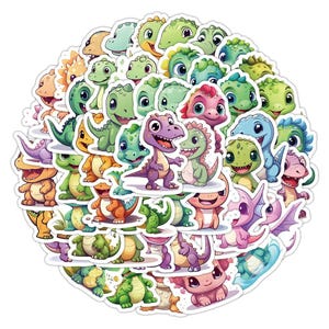 10/30/50PCS Adesivo de dinossauro fofo - Decalques de dinossauro kawaii, decalques de dinossauro chibi, criaturas de desenho animado pré-histórico | Adesivos de presente para crianças