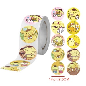 500 autocollants de remerciement de dessin animé Kawaii Sanrio | Rouleau d'autocollants esthétiques Hello Kitty, Pochaco, Kuromi et Pompompurin